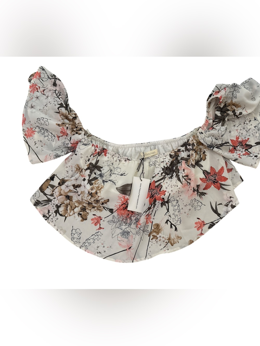 Hot & Delicious White Floral Off-Shoulder Top with Black & Brown Print